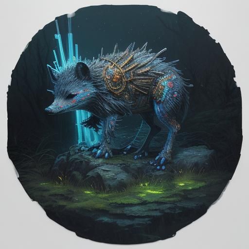 Futuristic Hedgehog Toy in Dreamlike Forest: Surrealist Oil ...