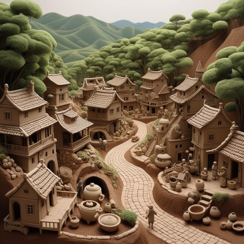 Charming Terracotta Village Scene