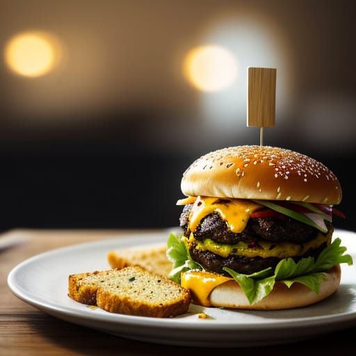 Delicious Burger Macro Shot in Hyperrealistic Style