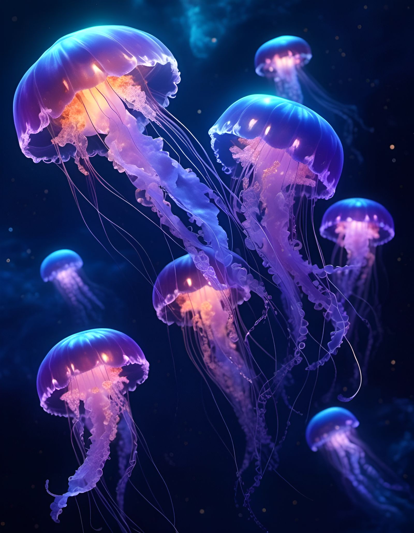 Bioluminescent Jellyfish Swimming in Space