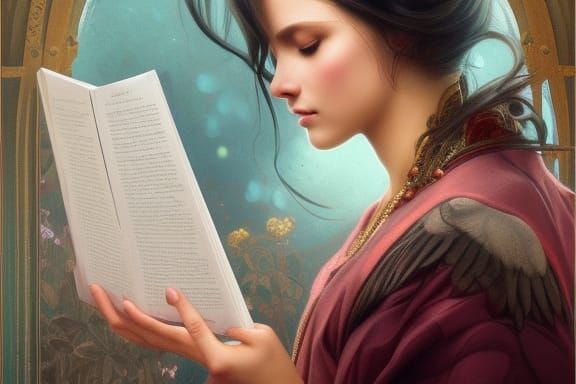 Swan and Woman Reading Book Portrait