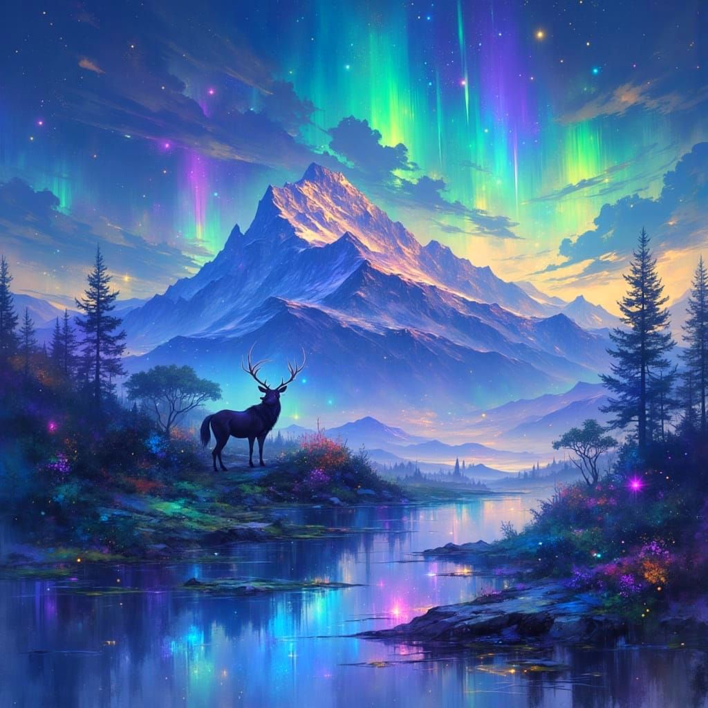 Ethereal Mount Olympus Under Starry Skies