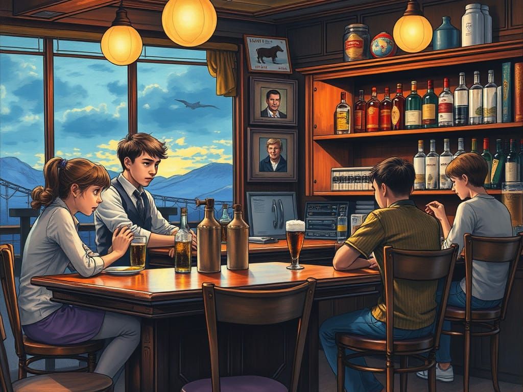 Stunned Boy Witnesses Scene from Above in Vibrant Vintage In...