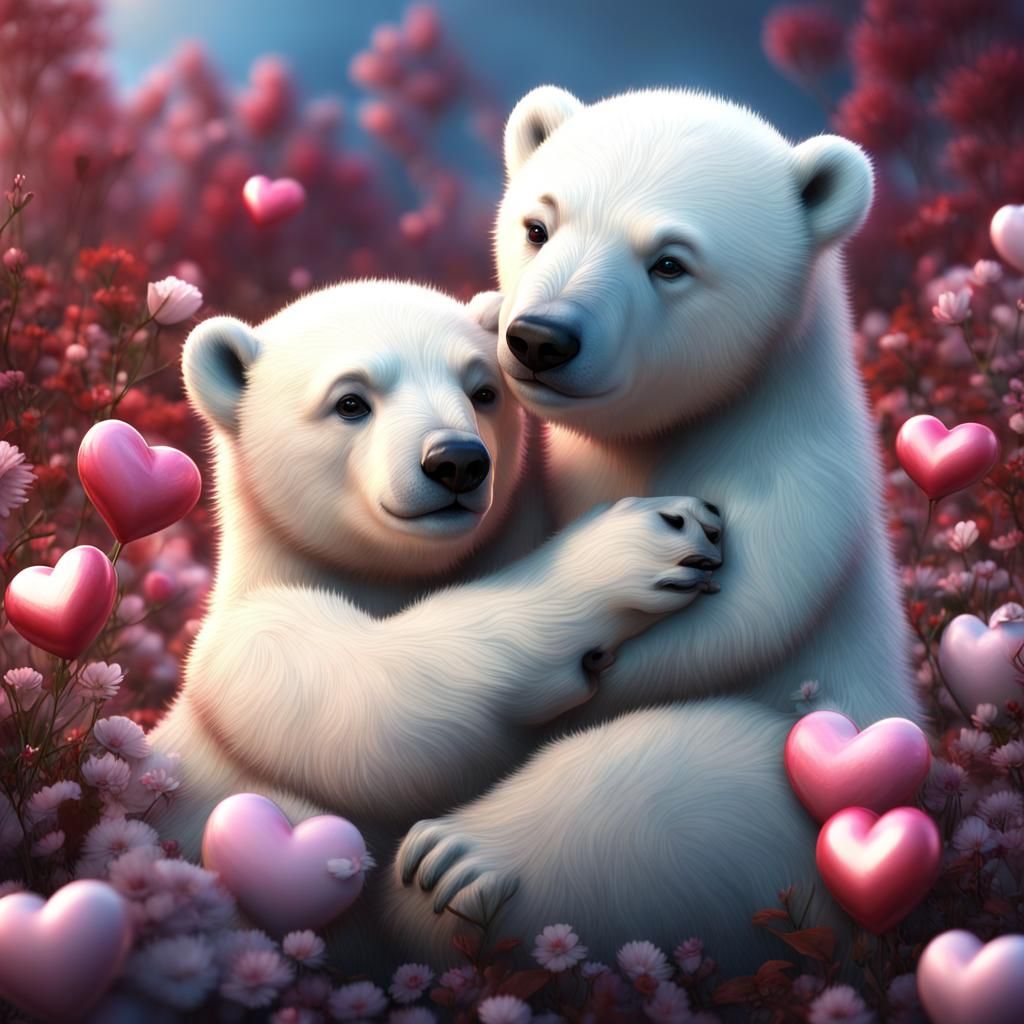Polar Bear Cubs in Love: 3D Rendered Image