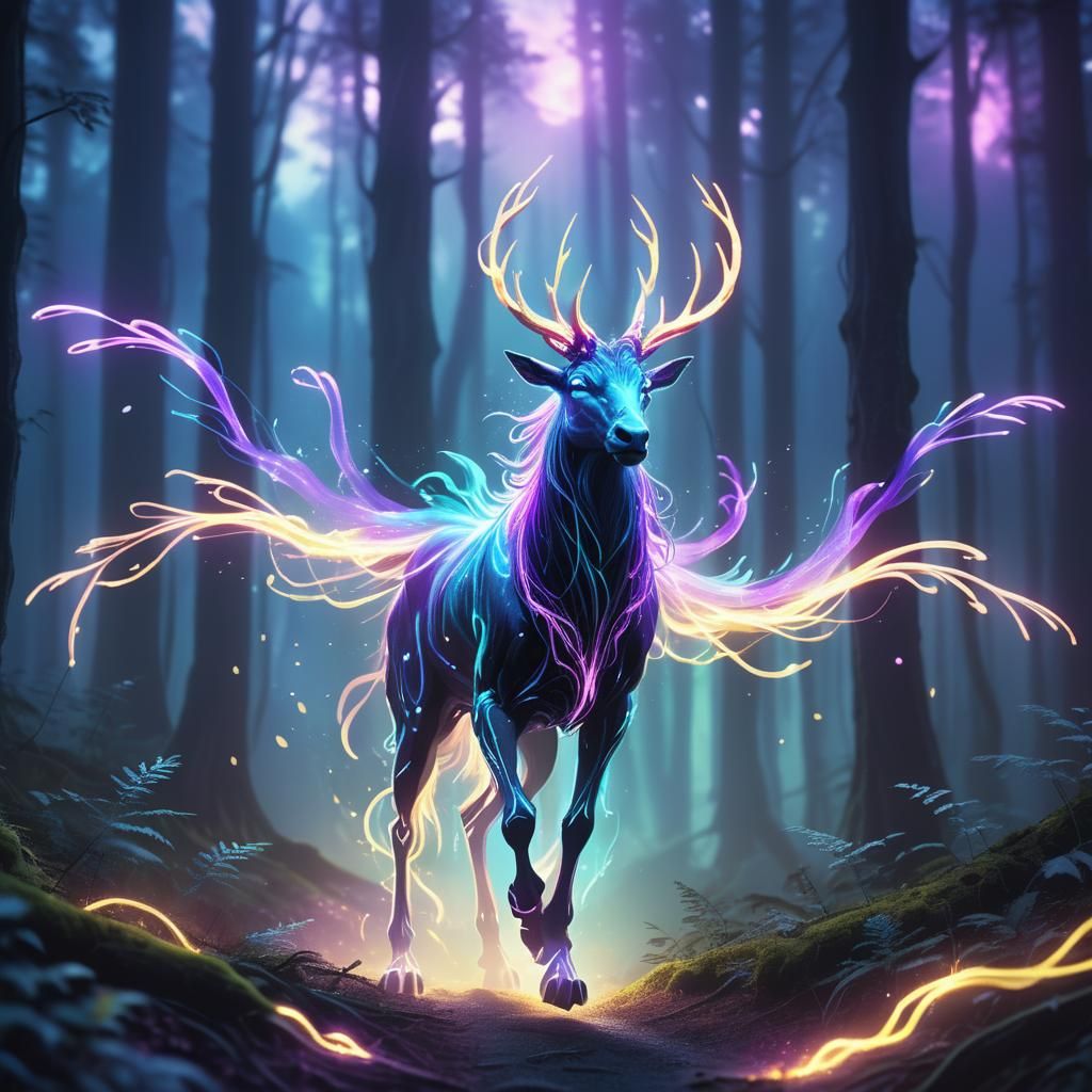Ethereal Glowing Creature in Dark Forest Concept Art