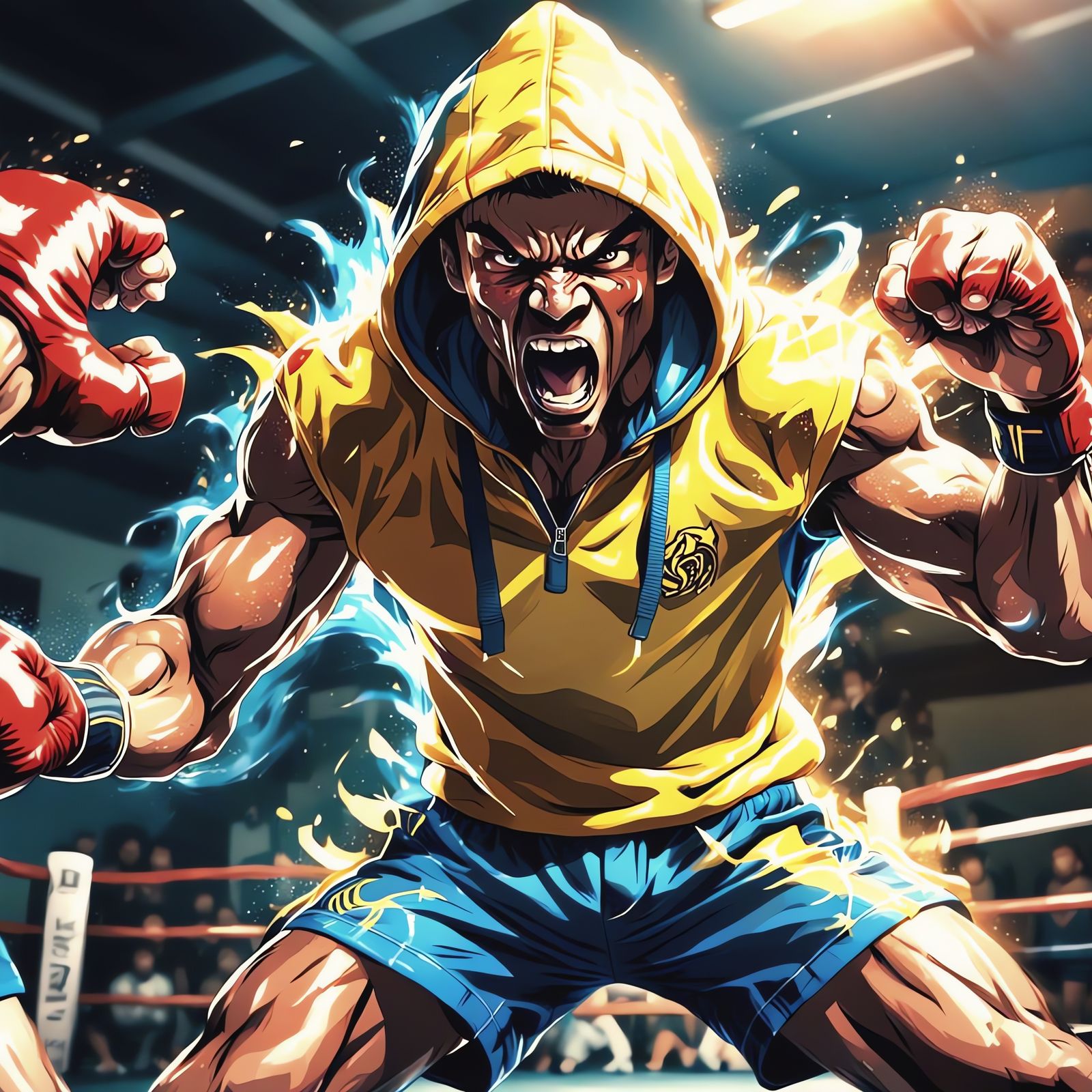 Fierce Boxer Screaming in Anime Style