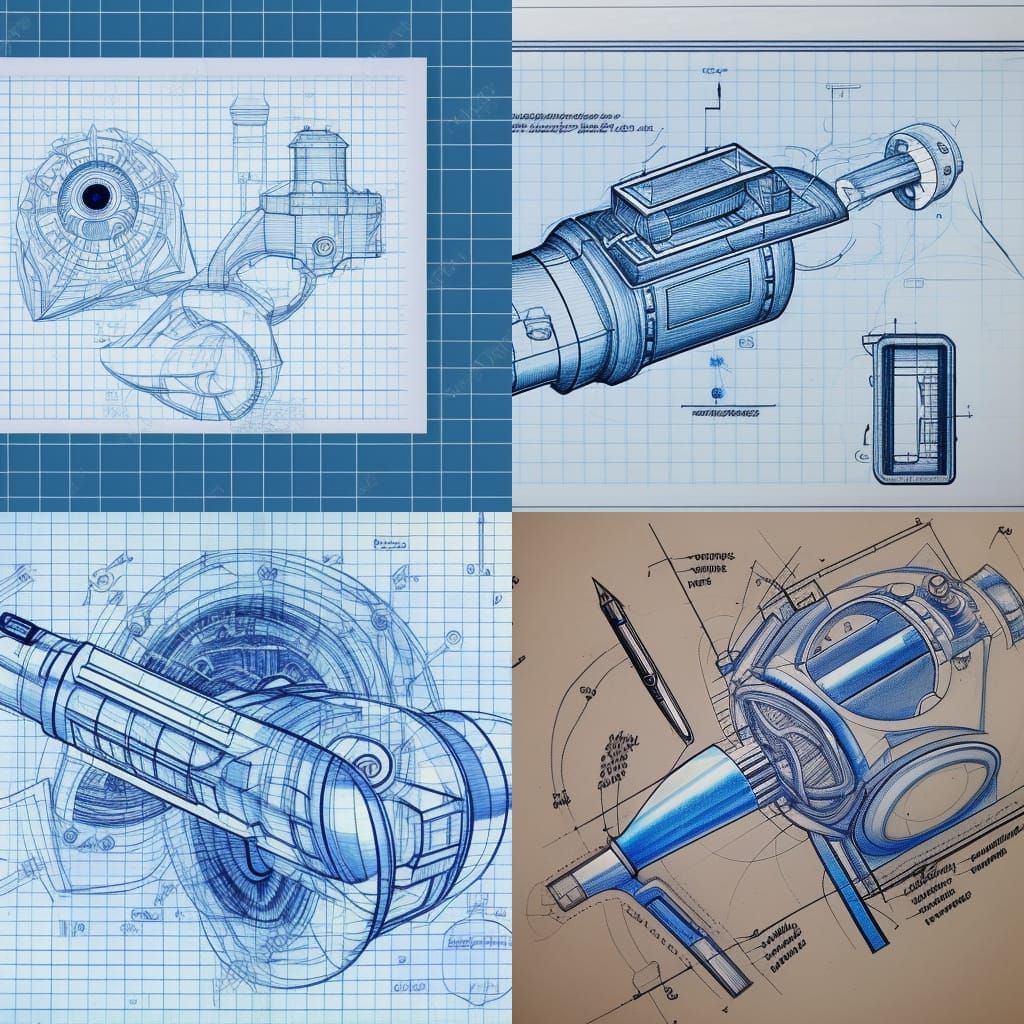 Intricate Portal Gun Blueprint Technical Drawing