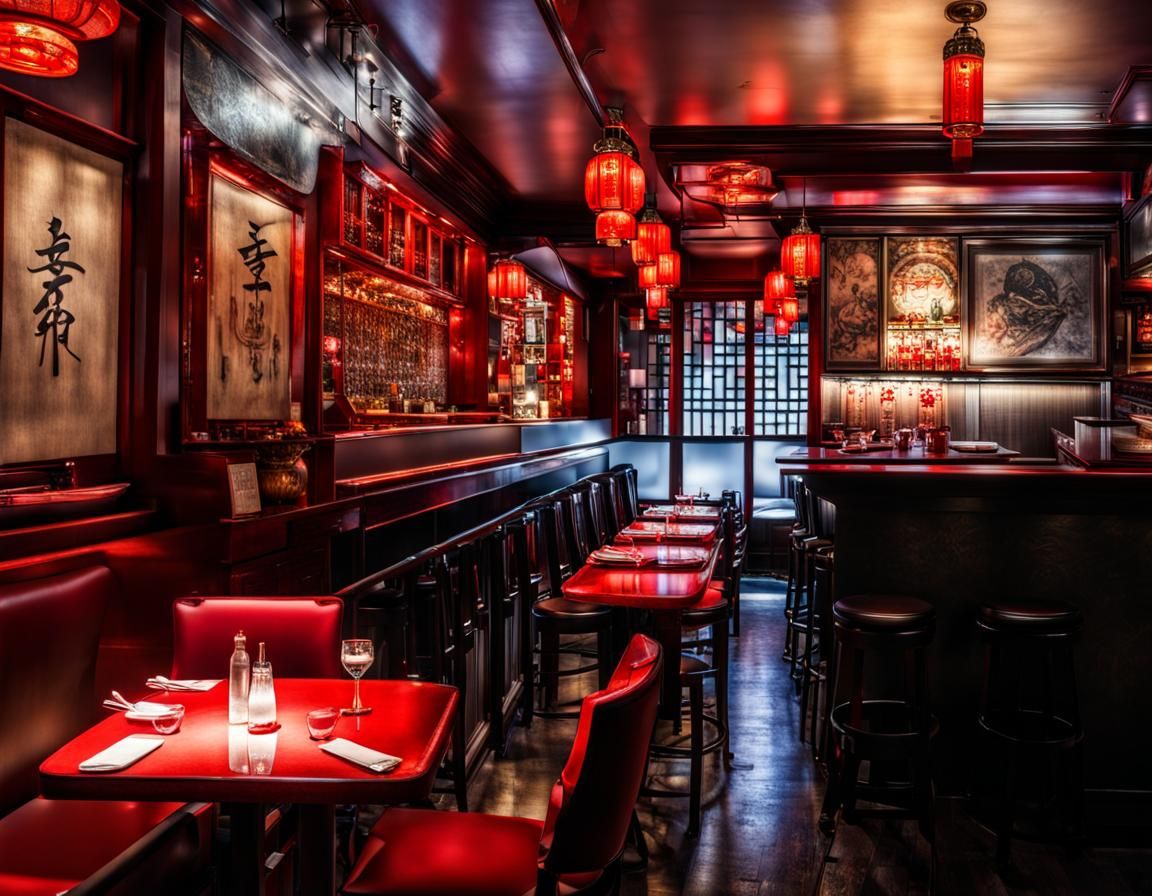Hyperrealistic Chinese Restaurant Interior at Night