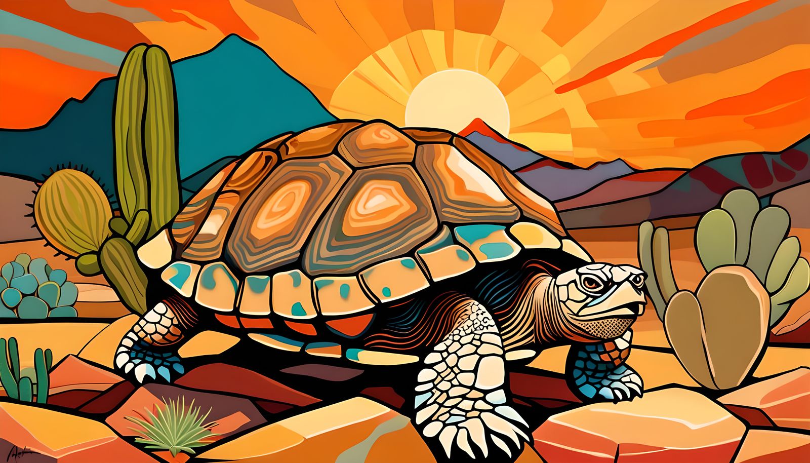 Mojave Desert World Turtle with Jasper Scales