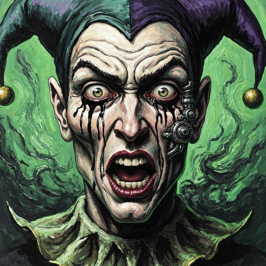 Nightmarish Jester Agony in Gouache Impasto Style