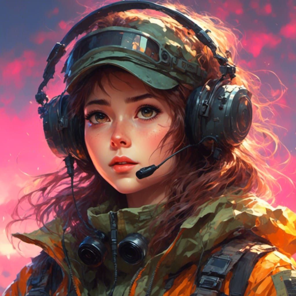 Anime Ham Radio Operator in Manga Style