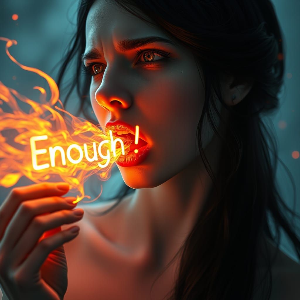 Ethereal Woman's Defiant Cry in Art Nouveau Style