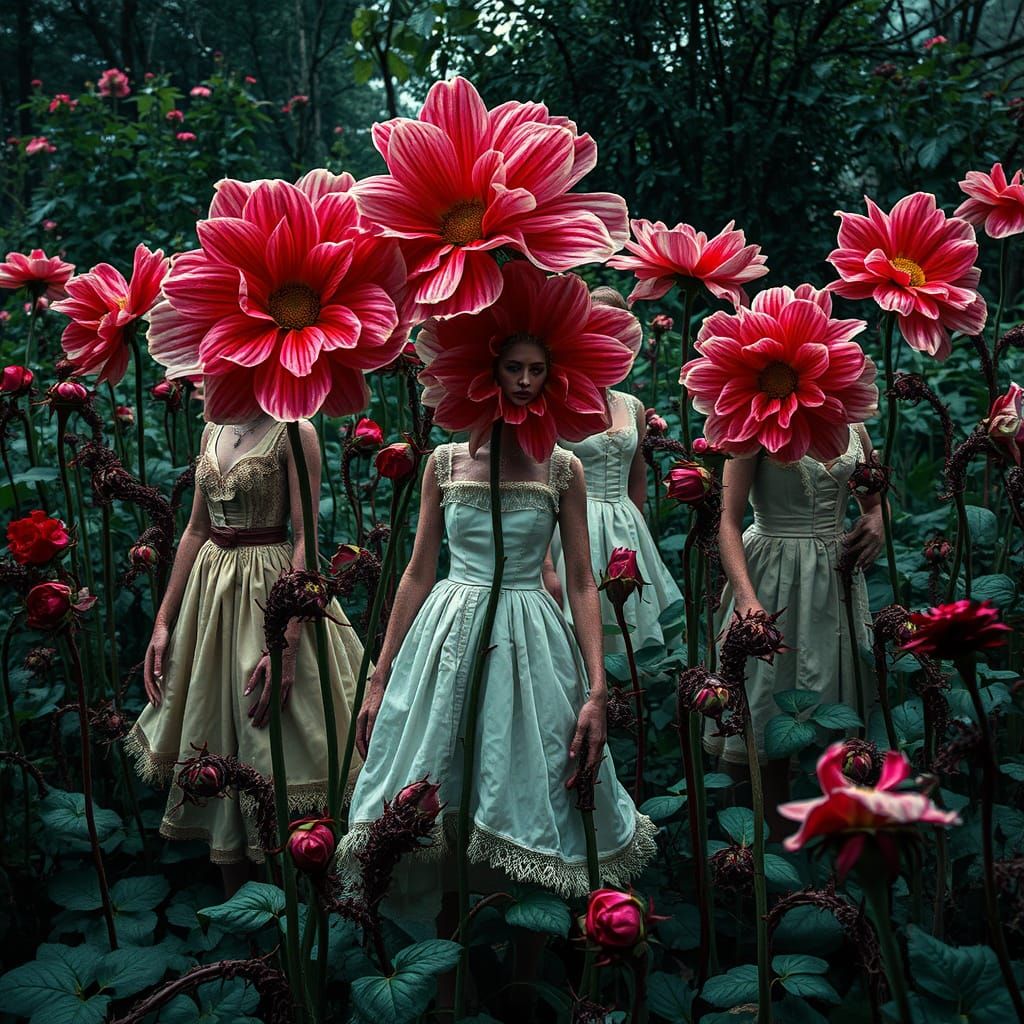 Surreal Horror Garden with Human-Eyed Flowers