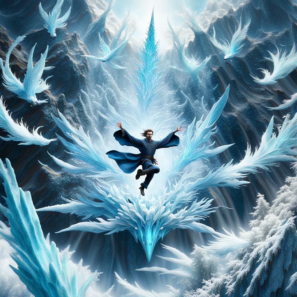 Ice Wizard Boy in Anime-Inspired Digital Art