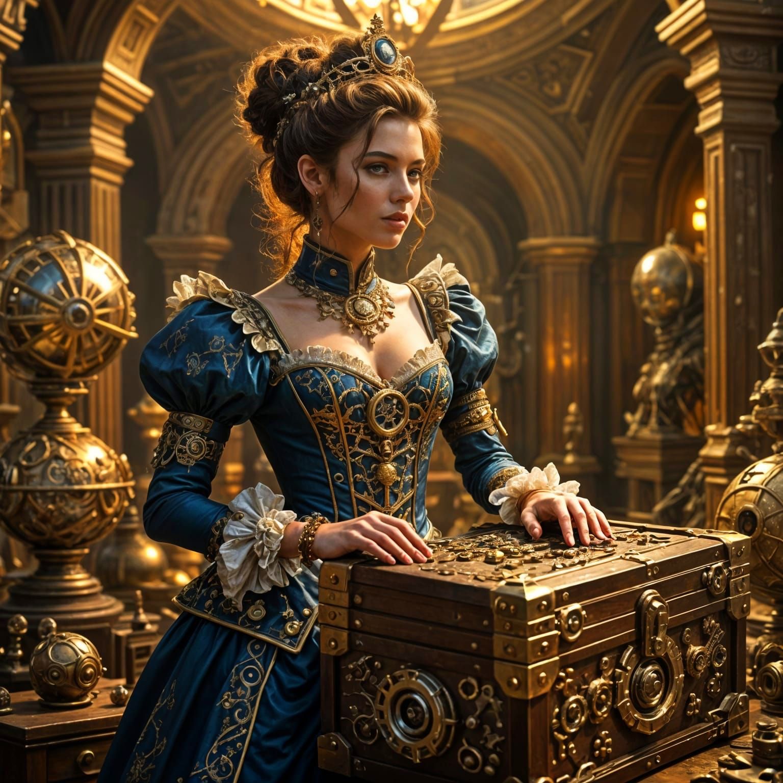 Steampunk Princess with Alien Artifacts Treasure