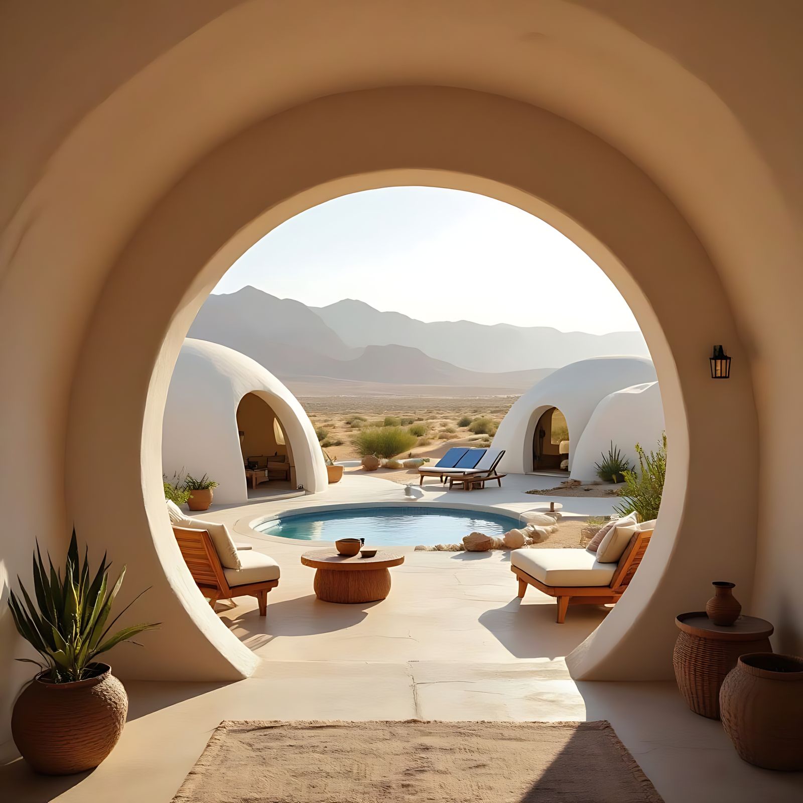 Superadobe Home in Desert Landscape, Cinematic Style