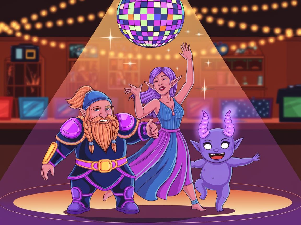 Dwarves, Elves, and Imps Dance Under a Disco Ball in a Vibra...