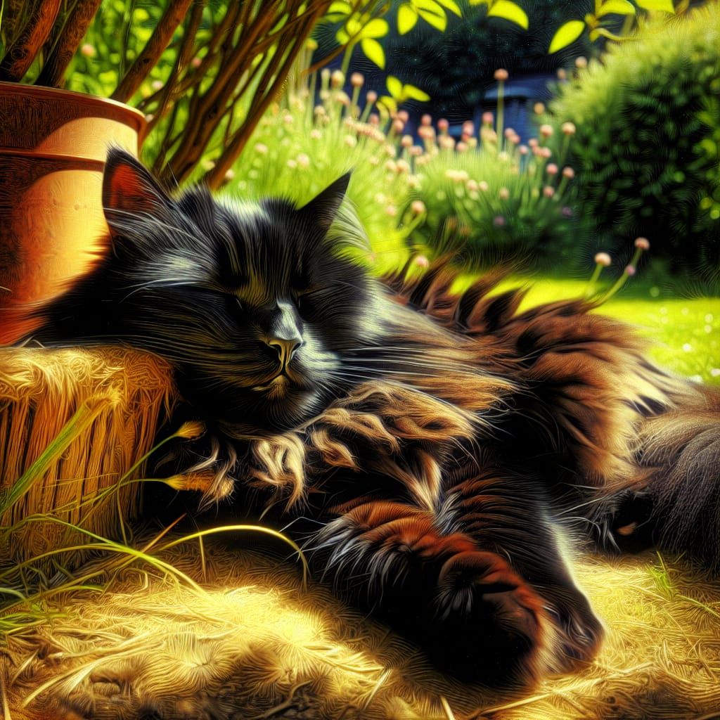 Black Cat Basking in Summer Sunshine: 19th-Century Romantici...