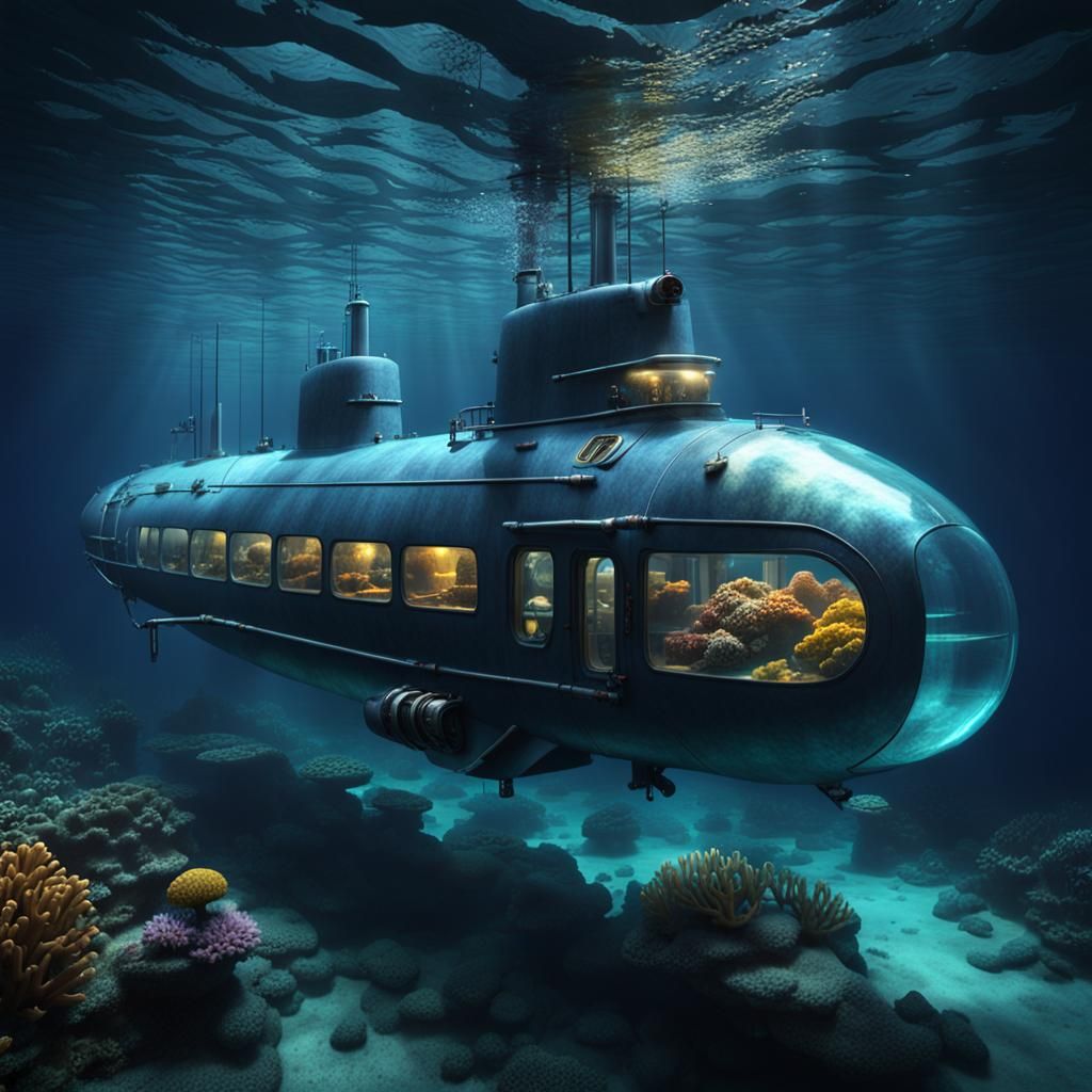 Transparent Submarine Explores Ocean Reef