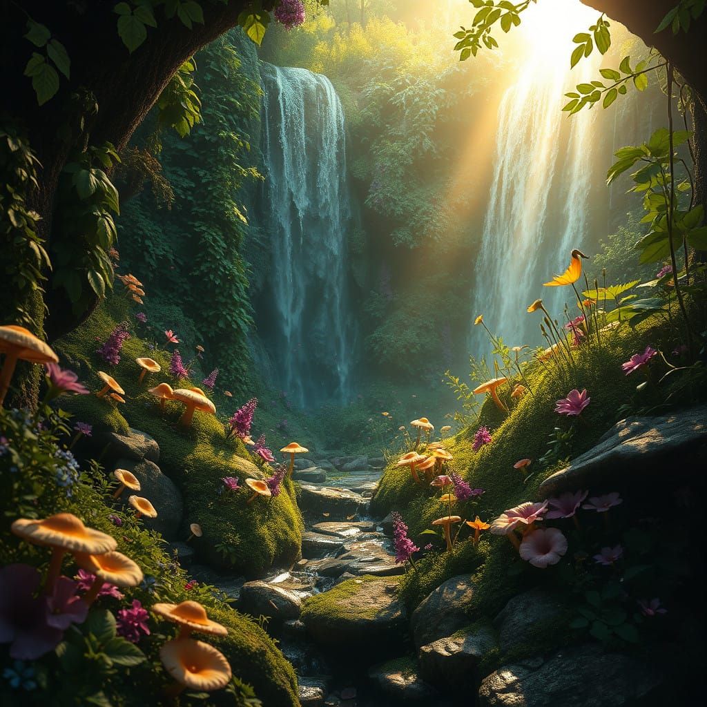 Hyperrealistic Secret Fairy Garden in Vibrant, Emerald Hues