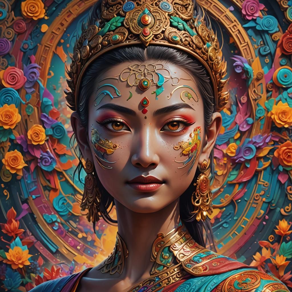 Colorful Buddhist Portrait in Detailed Matte Painting