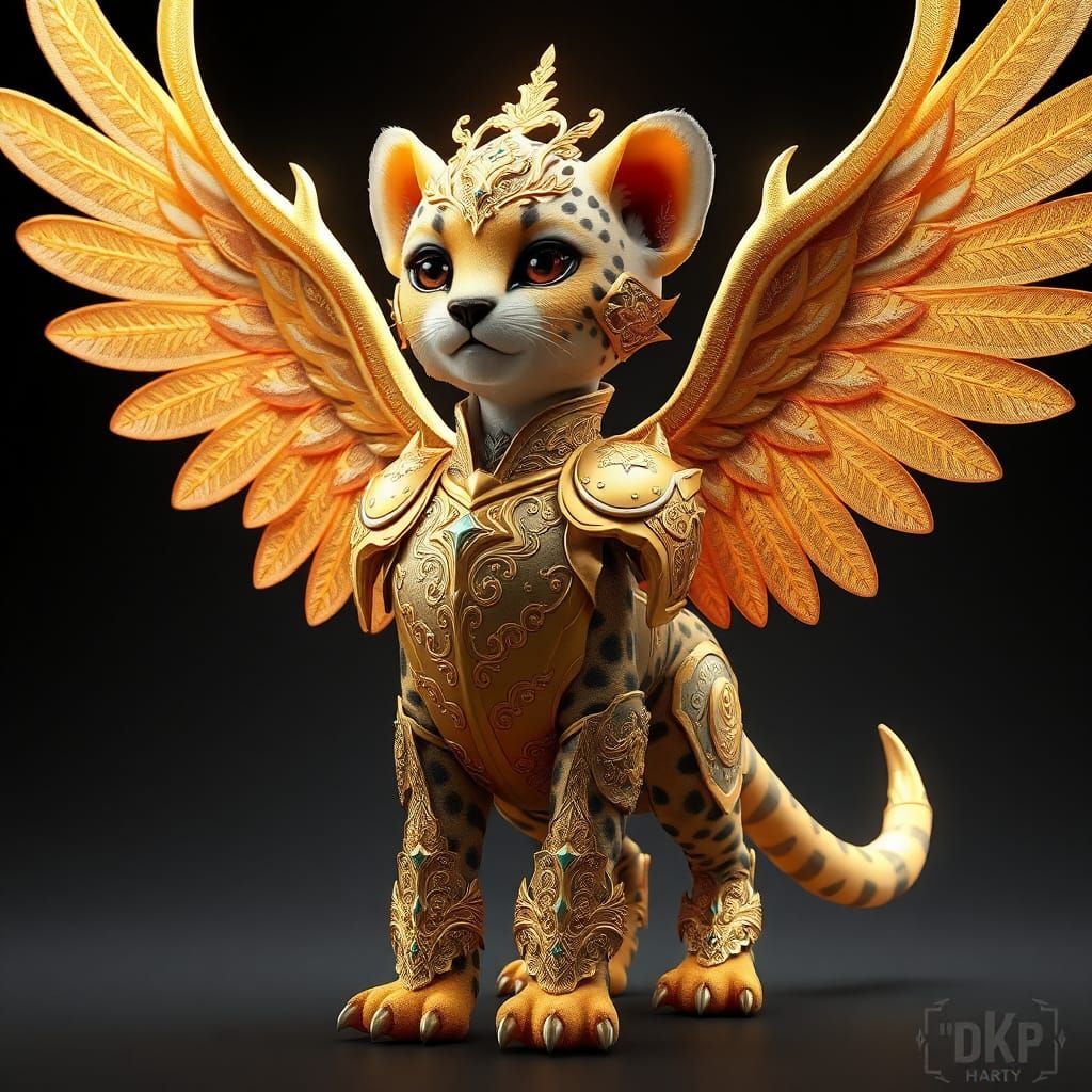 Armored Cheetah Cub with Wings in Anime Style