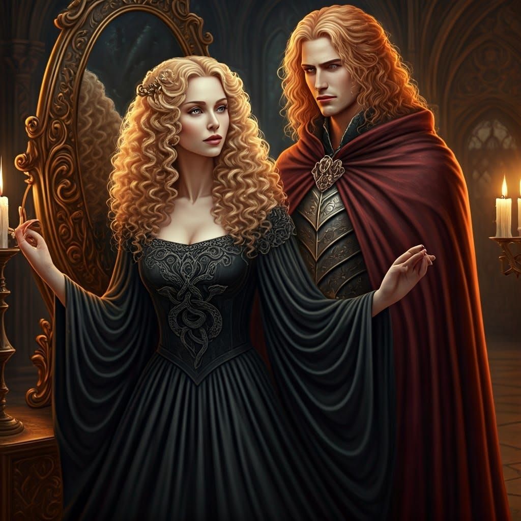 Stunning Blonde Maiden in Gothic Castle Hall