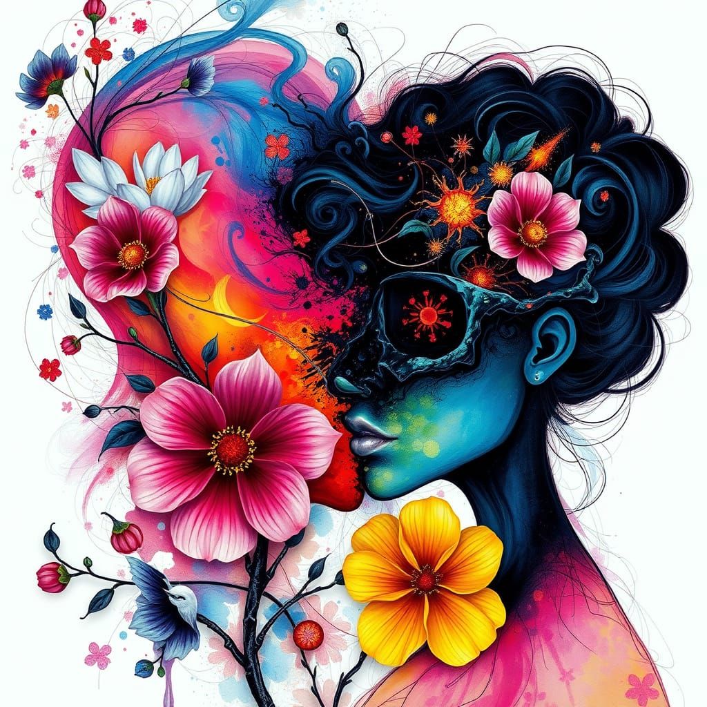 Abstract Art: Love and Destruction Duality in Vivid Colors