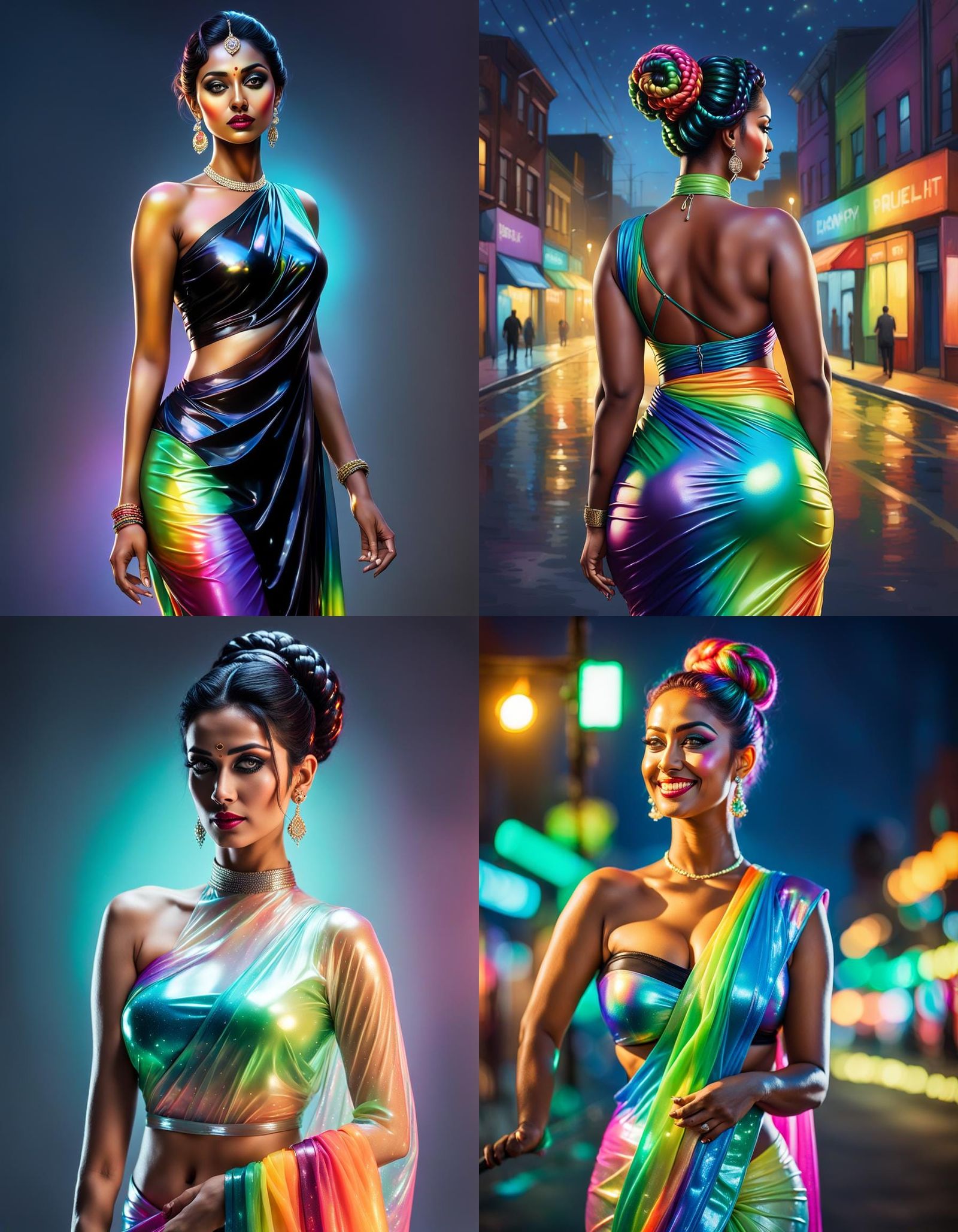 Curvy Woman in Wet Clothes Under Street Light