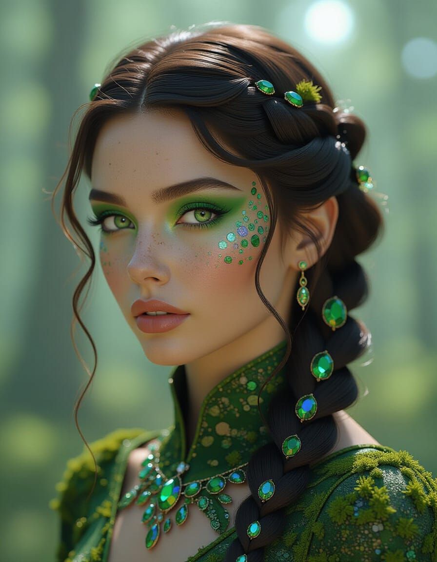 Woman with Camouflage Hair in Surreal Style