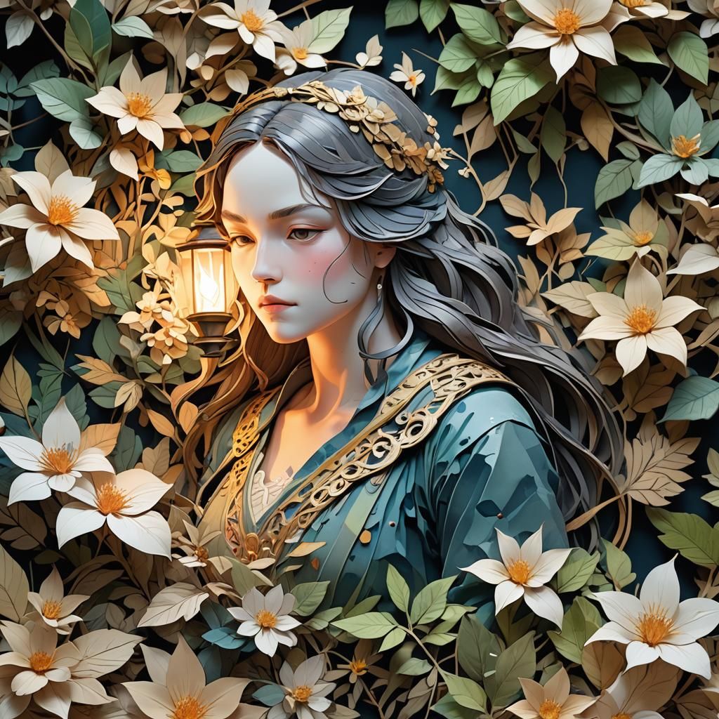 Kirigami Paper Art in Watercolor Style