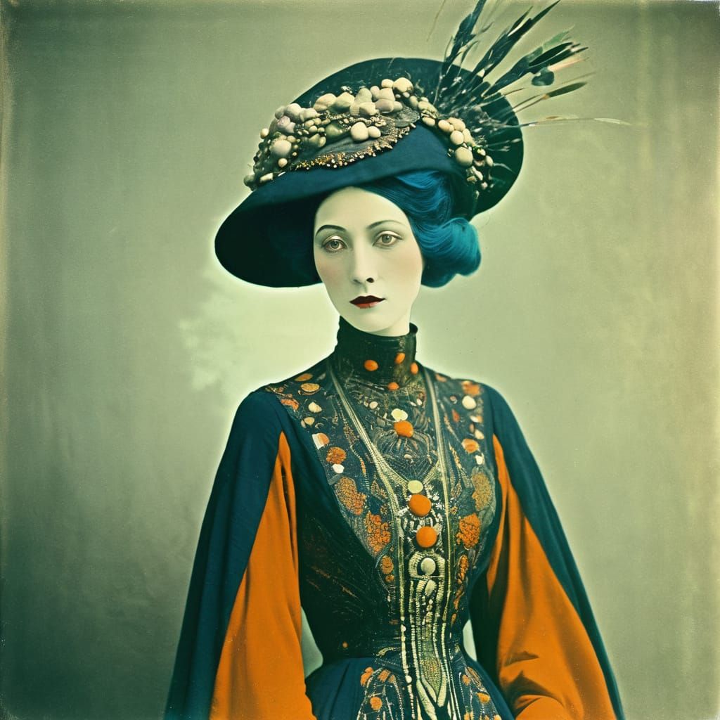 Autochrome Photo of Woman in Avant Garde Fashion