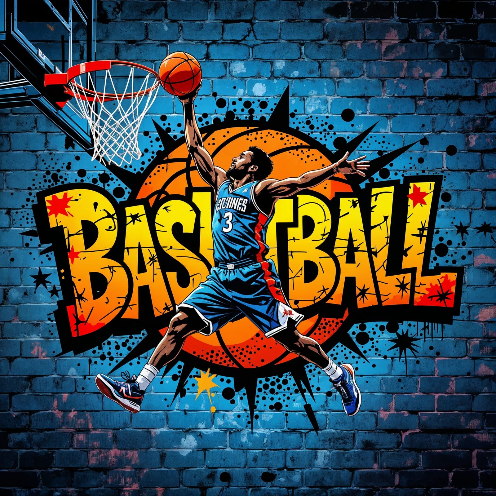Basketball in Motion: Grunge Pop Art Explosion