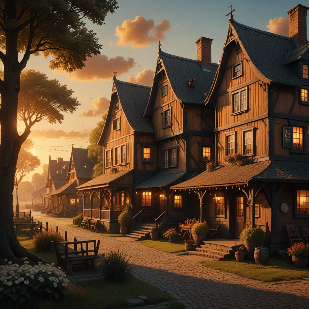 Dutchman Inn at Sunset: Fantasy Matte Painting