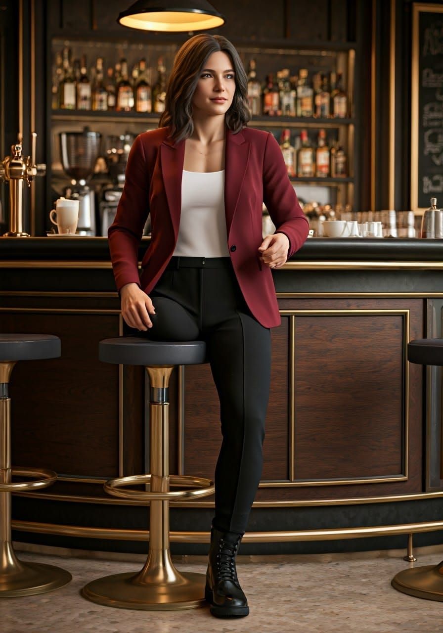 Strong Woman Sips Coffee in French Café