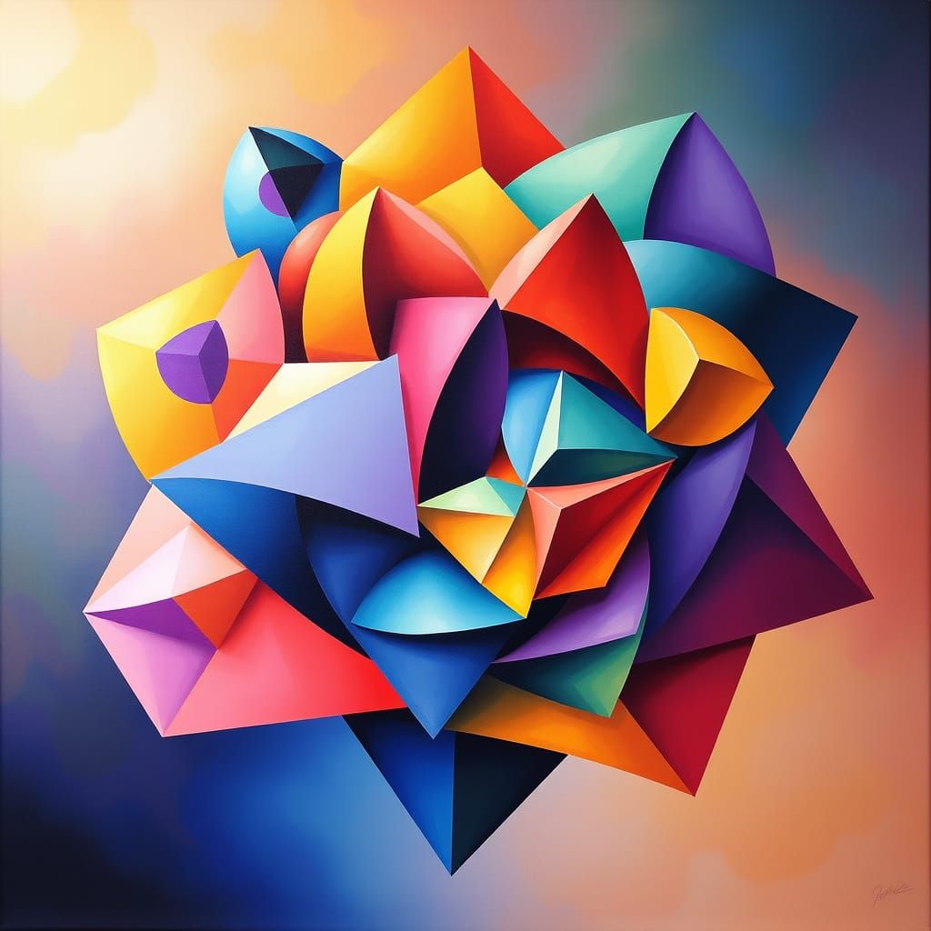 Surreal Geometric Shapes Interlocking in Vibrant Gradient