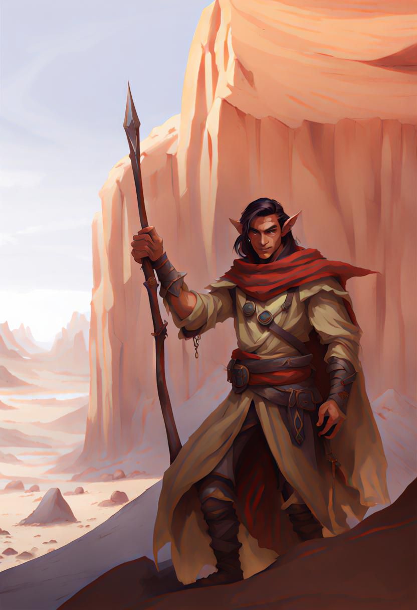 Desert Elf DND Character with Mountain Backdrop