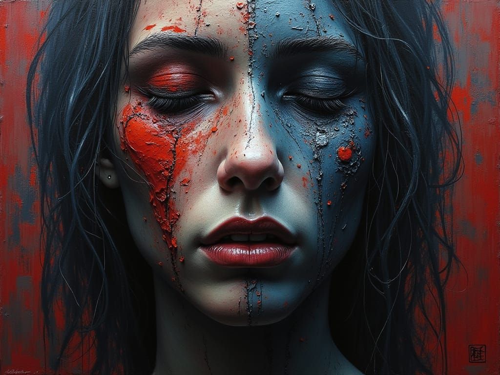 ridiculously thick impasto rich 3D deep tenebrism dark shado...