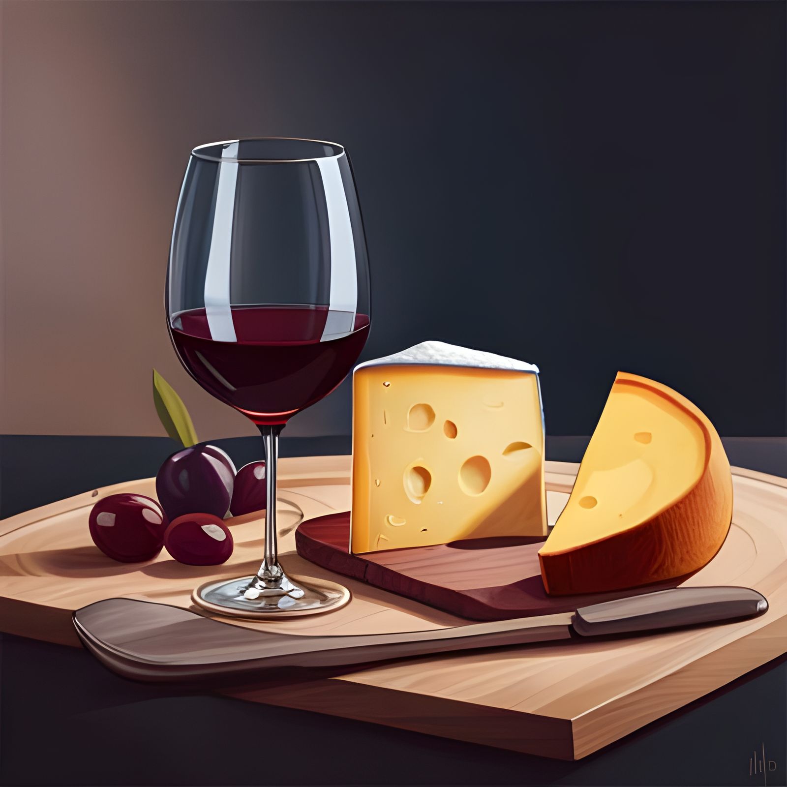 Delicious Cheese and Wine Still Life in Hyperrealism