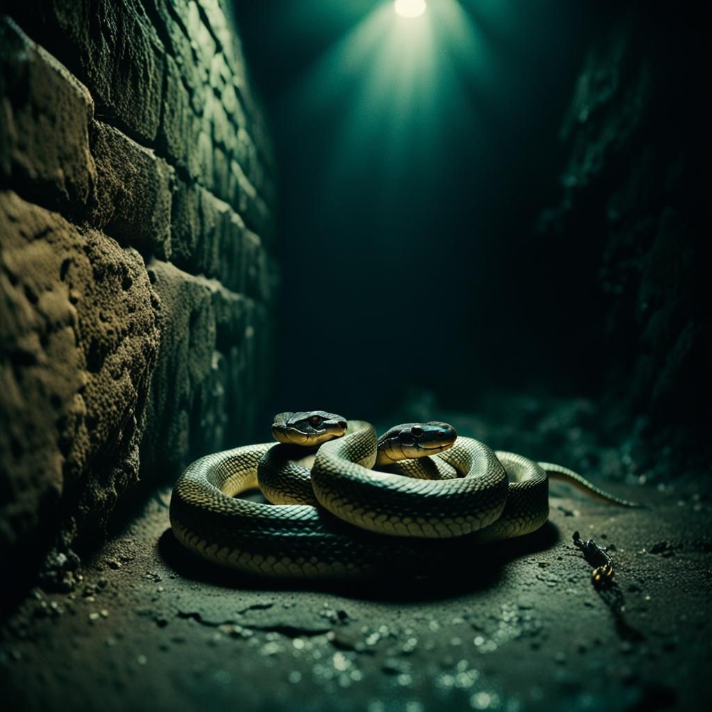 Snake in Dim Tunnel: Cinematic Film Still