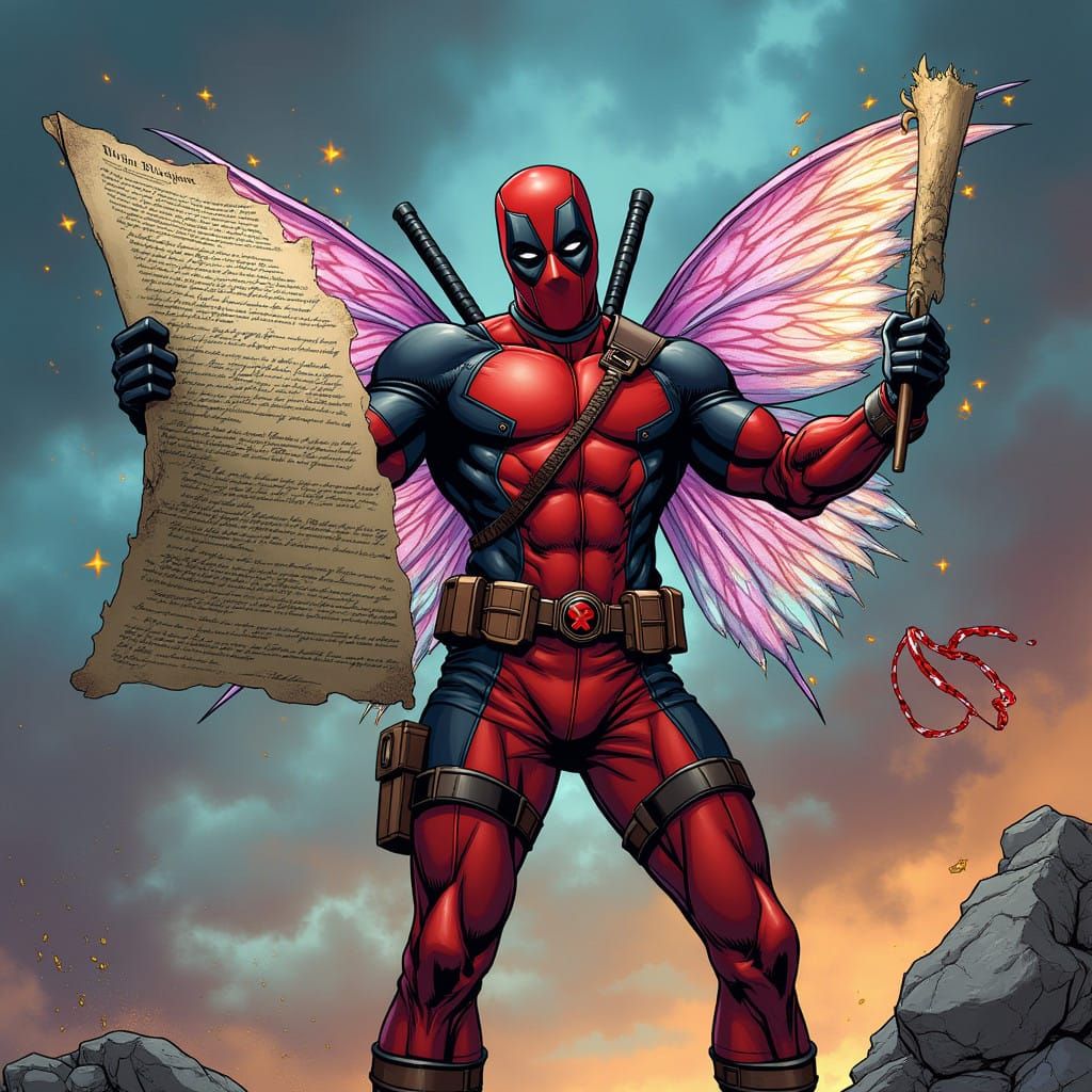 Deadpool Defends the Constitution with Fairy Wings in a Humo...