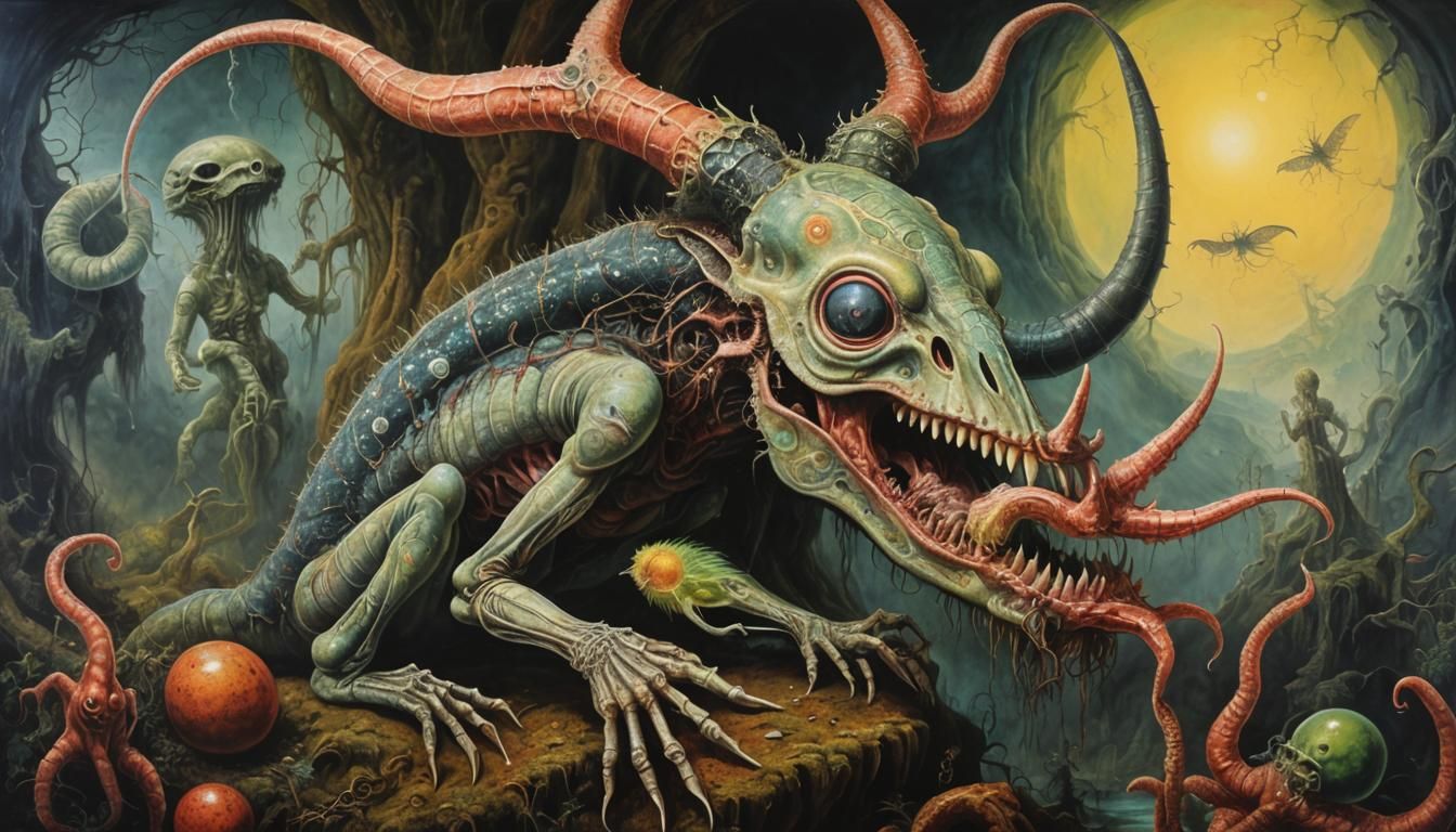 Surreal Cryptid in Ayahuasca Rainforest Painting