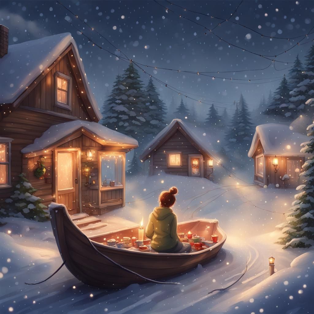 Cozy Winter Scene with Candles and Snowflakes