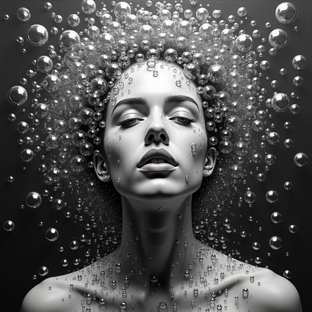 Monochrome Hyperrealist Surrealism with Acrylic Impasto Text...