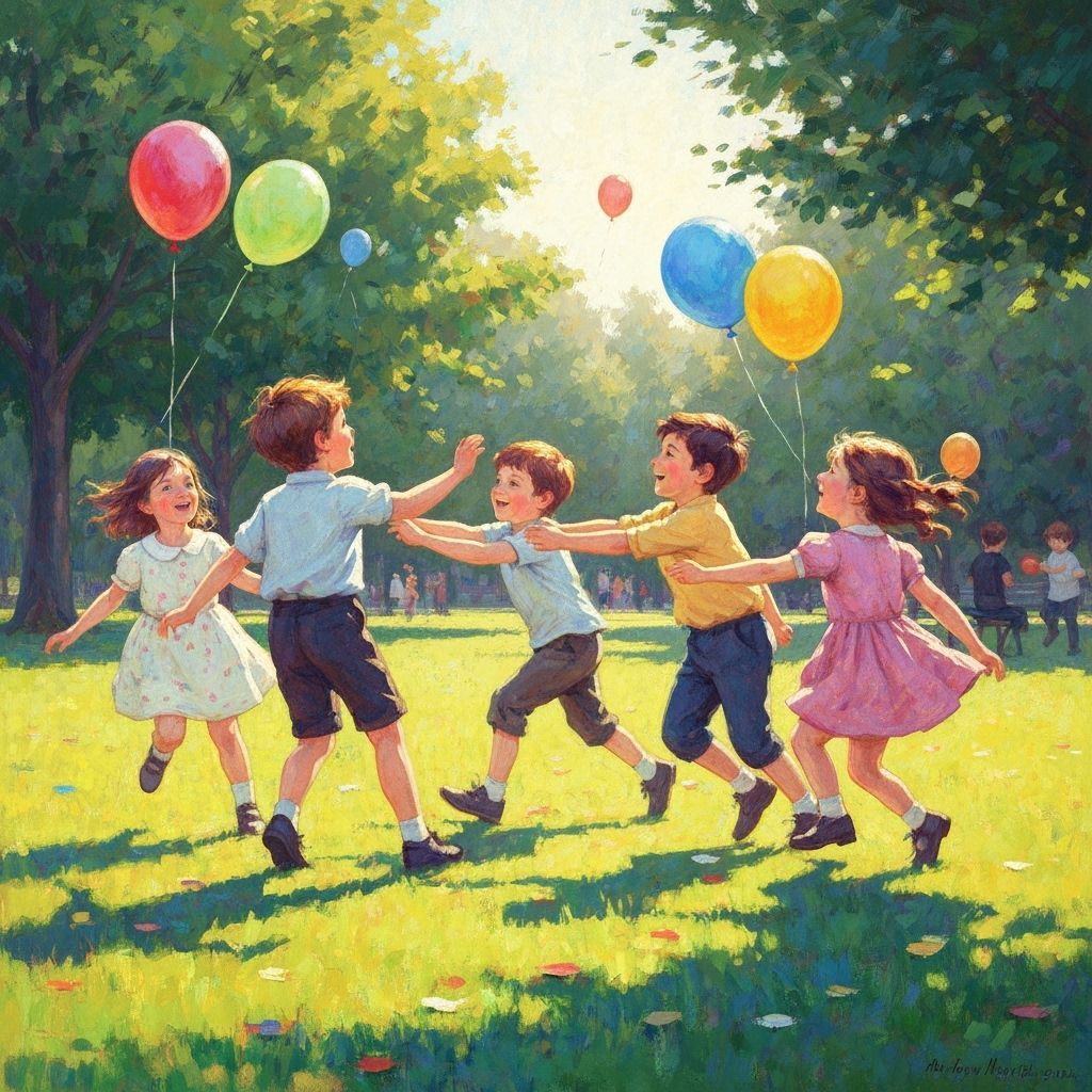 Joyful Children Playing Tag in a Sunny Park