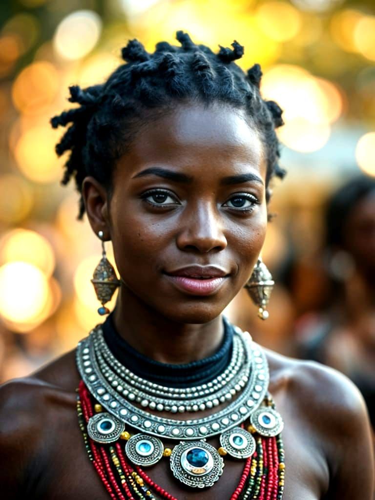 African Woman in Ornate Regalia