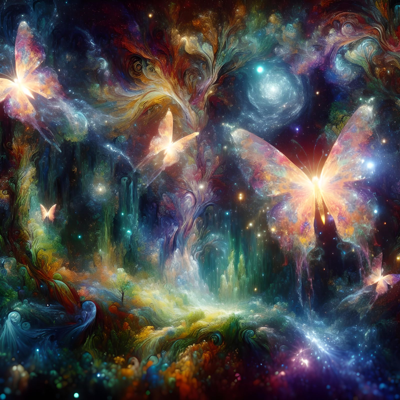 Mystical Forest Realm with Ethereal Butterflies