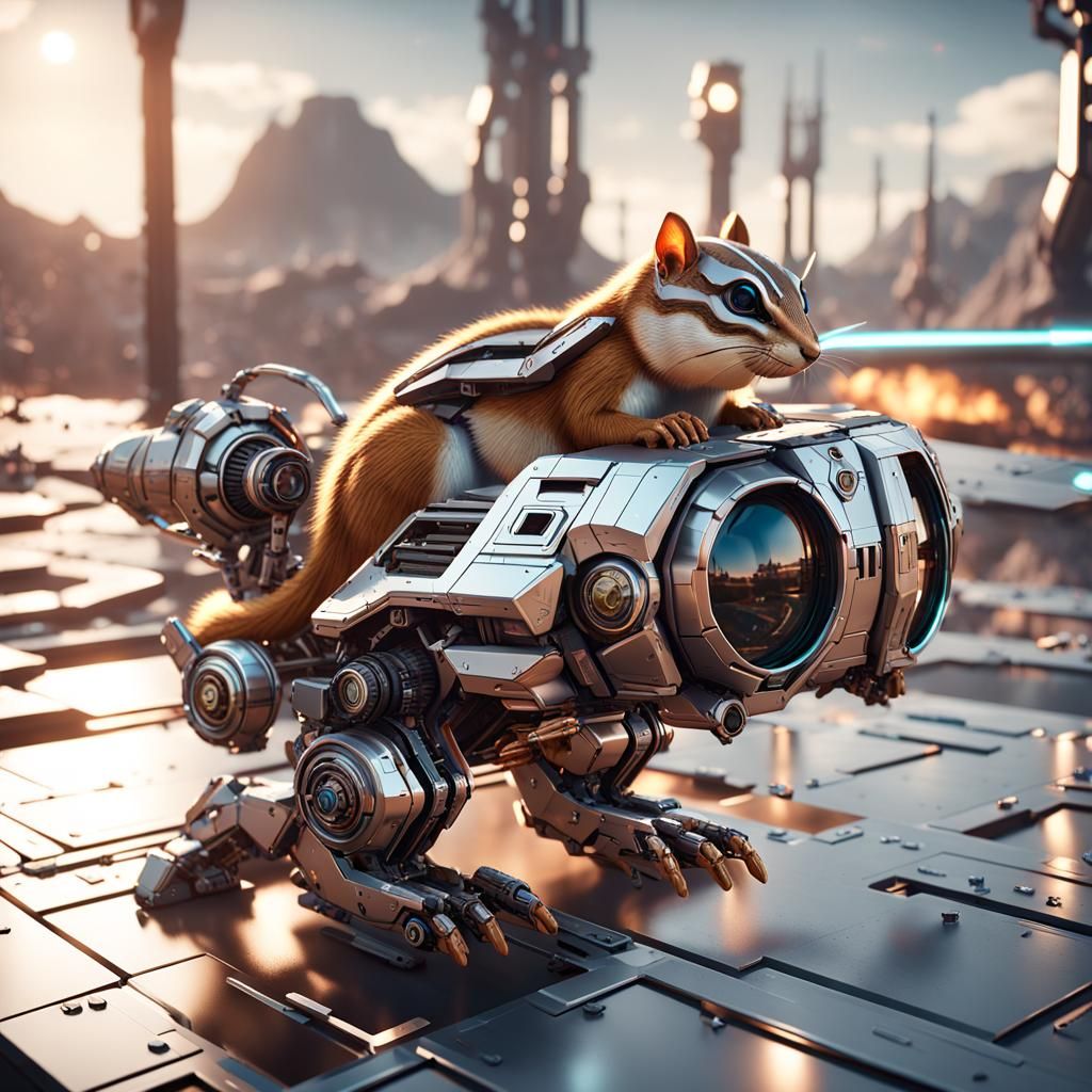 Futuristic Sci-Fi Chipmunk with Mech Details
