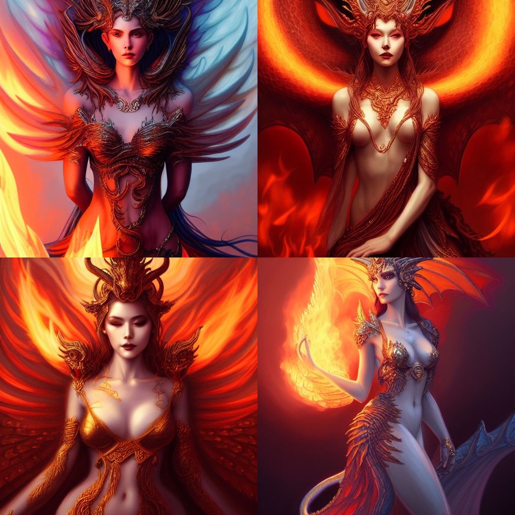 Dragon Goddess Clothed in Flames: Hyperdetailed Digital Art