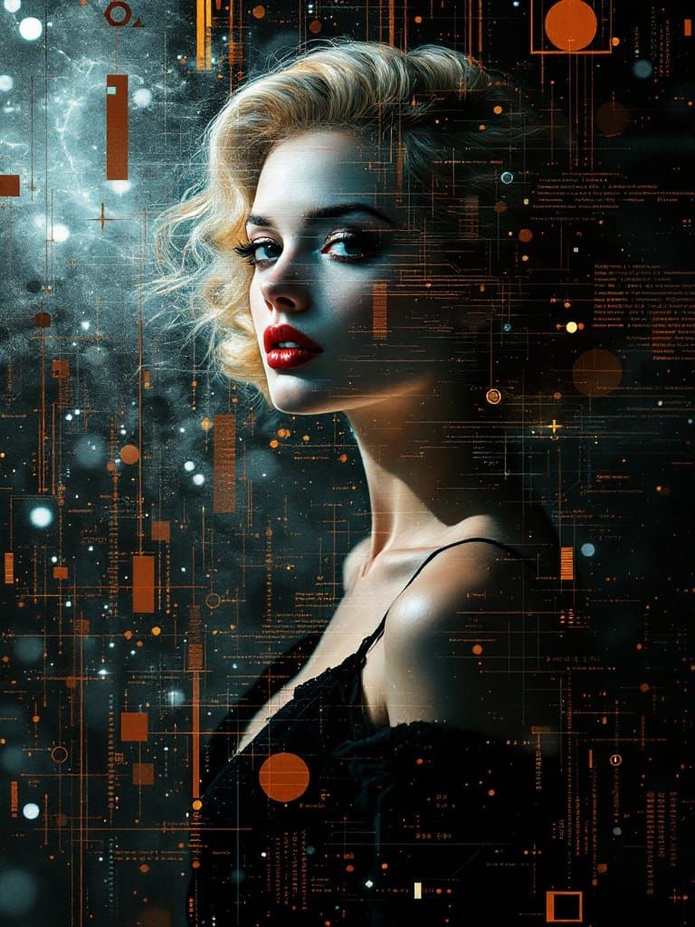 Fractal Beauty: Glitch Art Portrait of Pin-Up